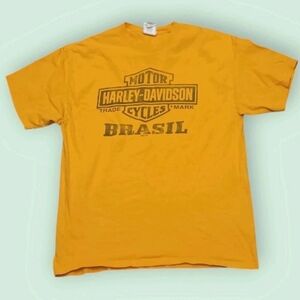Harley-Davidson Motorcycles Brasil Men's Yellow T Shirt Size Large